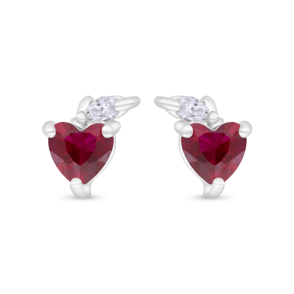 Sterling Silver 925 Earring Rhodium Plated Embedded With Ruby Corundum And White Zircon