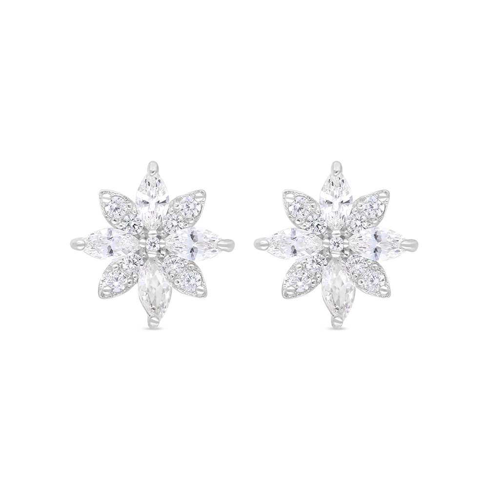 Sterling Silver 925 Earring Rhodium Plated Embedded With White Zircon