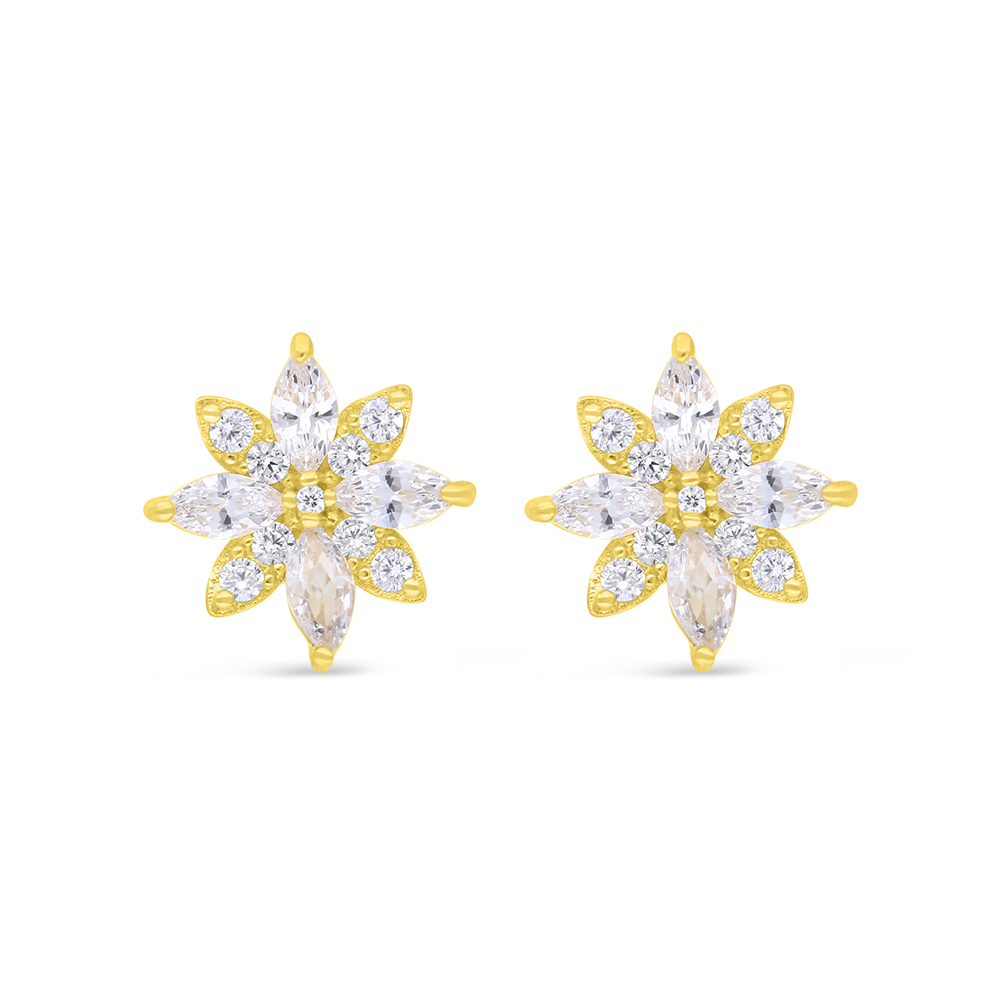 Sterling Silver 925 Earring Gold Plated Embedded With White Zircon