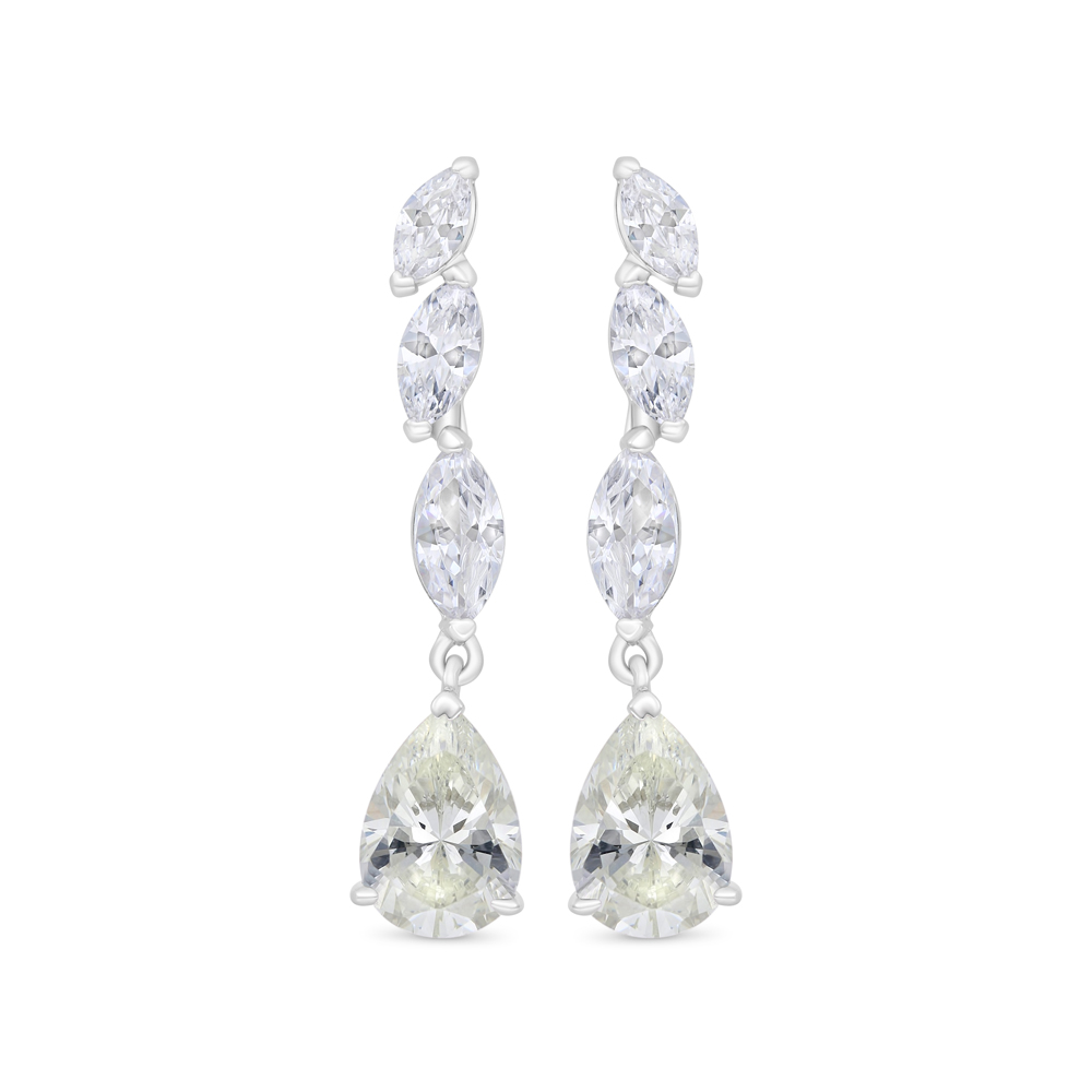 Sterling Silver 925 Earring Rhodium Plated Embedded With Yellow Zircon And White Zircon