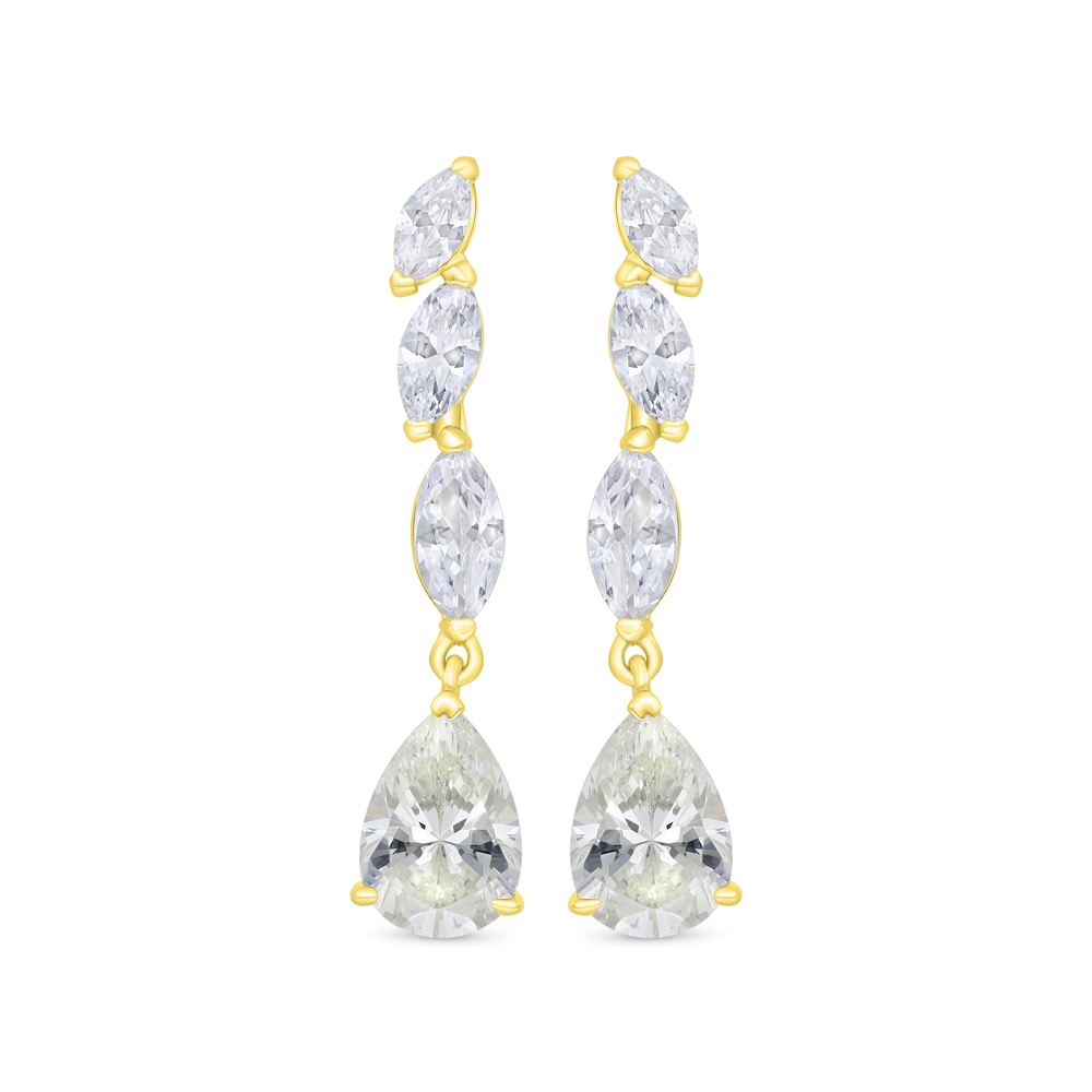 Sterling Silver 925 Earring Gold Plated Embedded With Yellow Zircon And White Zircon