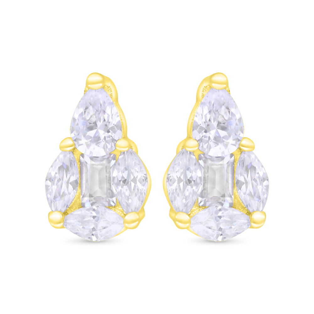 Sterling Silver 925 Earring Gold Plated Embedded With White Zircon