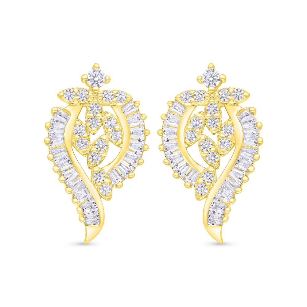 Sterling Silver 925 Earring Gold Plated Embedded With White Zircon