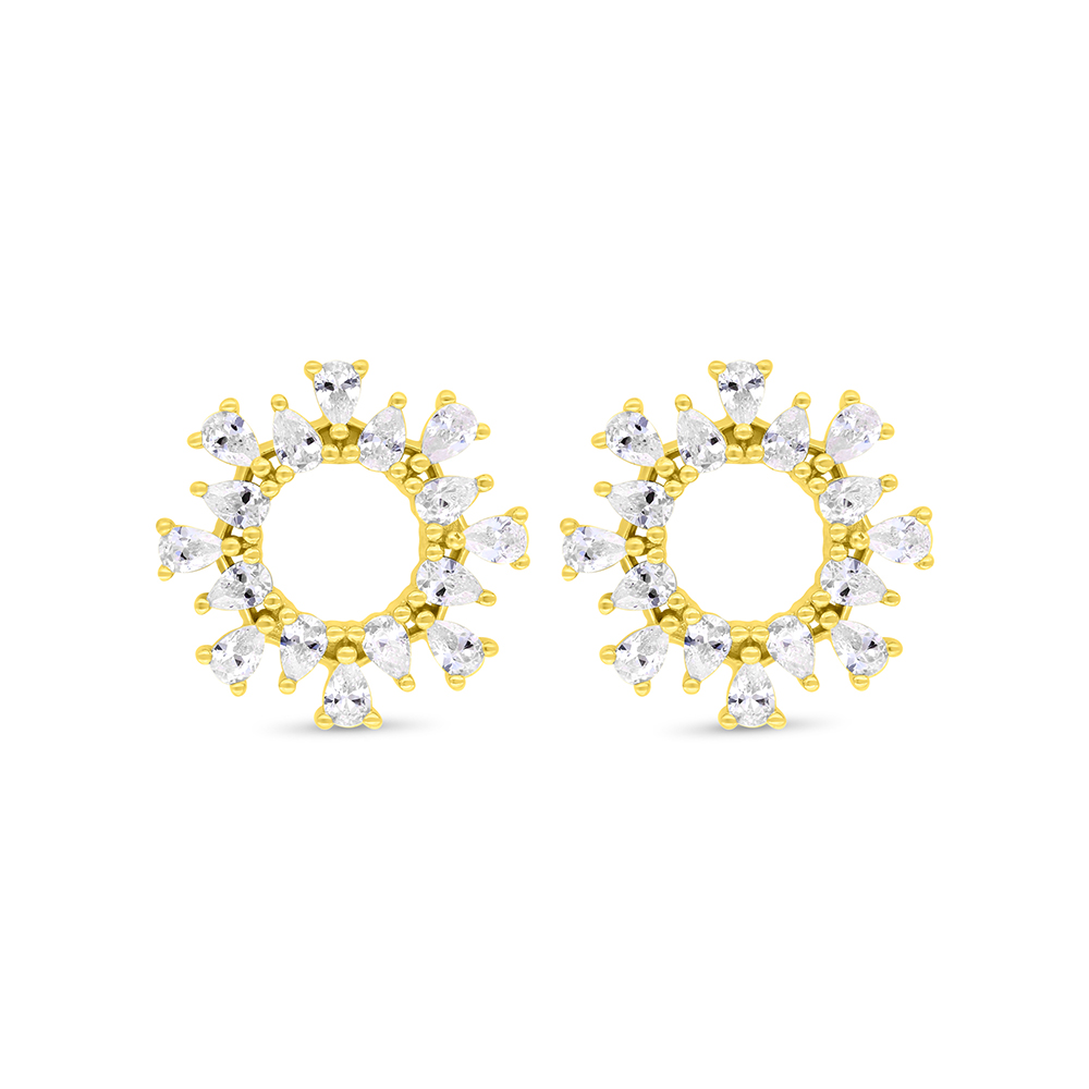 Sterling Silver 925 Earring Gold Plated Embedded With White Zircon