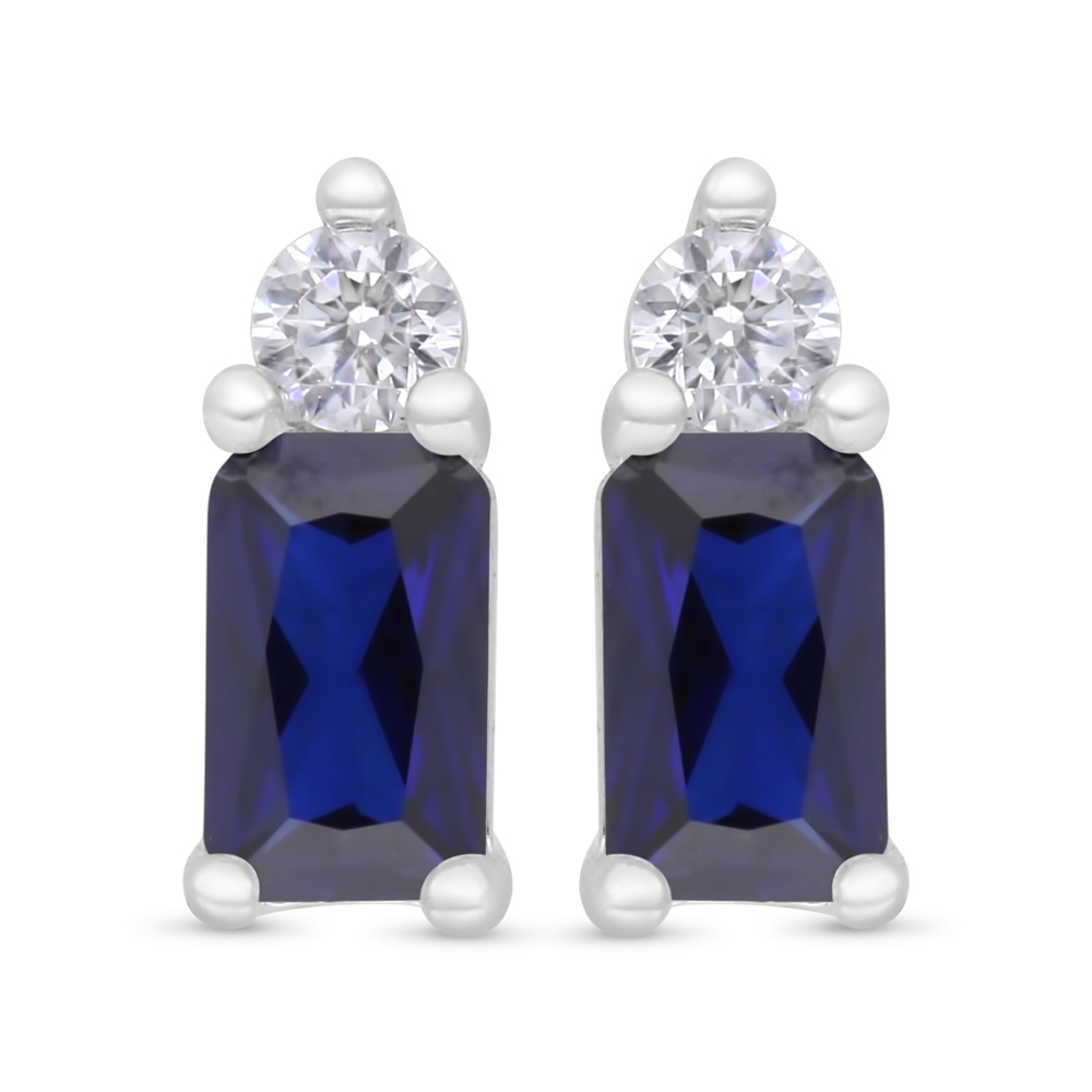 Sterling Silver 925 Earring Rhodium Plated Embedded With Sapphire Corundum And White Zircon