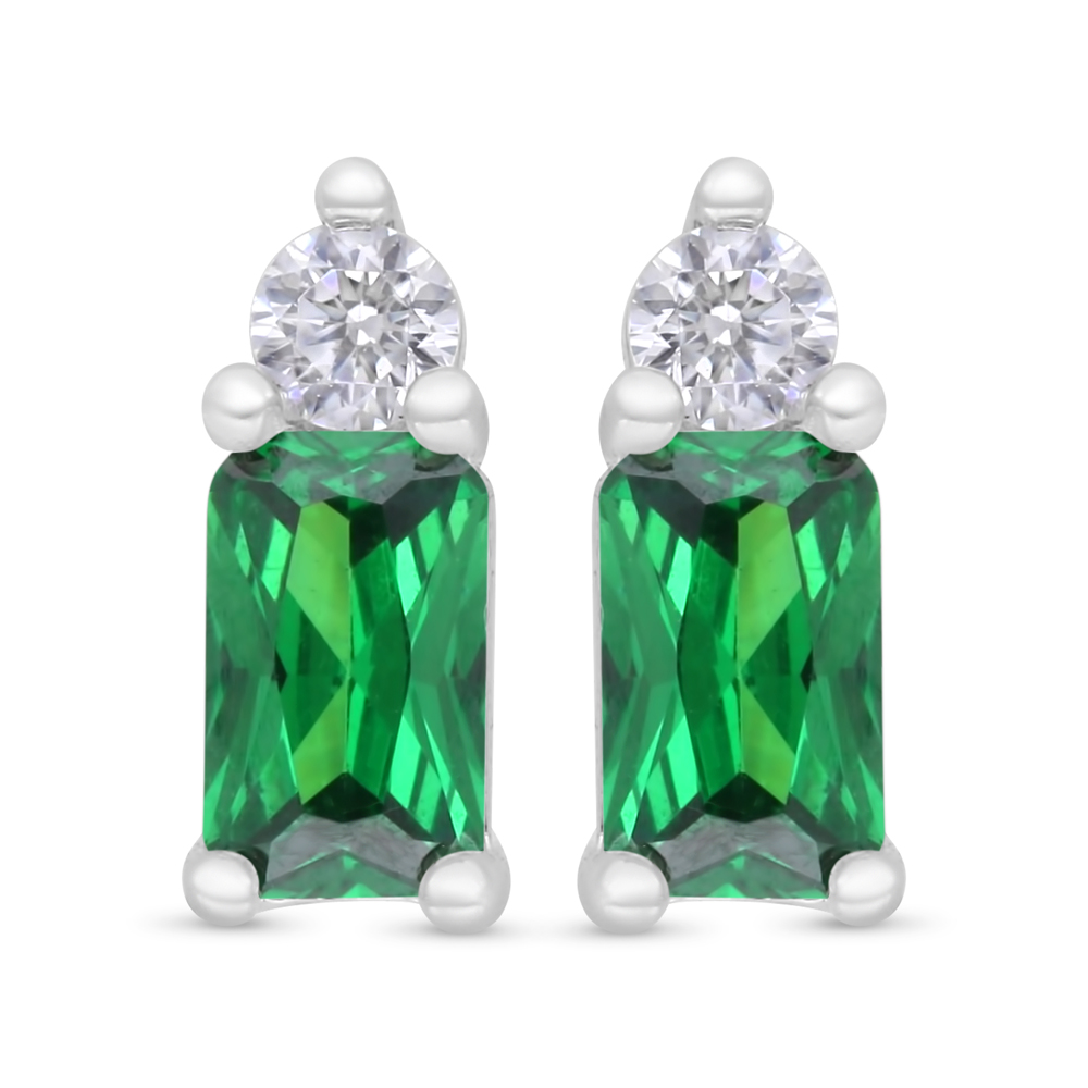 Sterling Silver 925 Earring Rhodium Plated Embedded With Emerald Zircon 