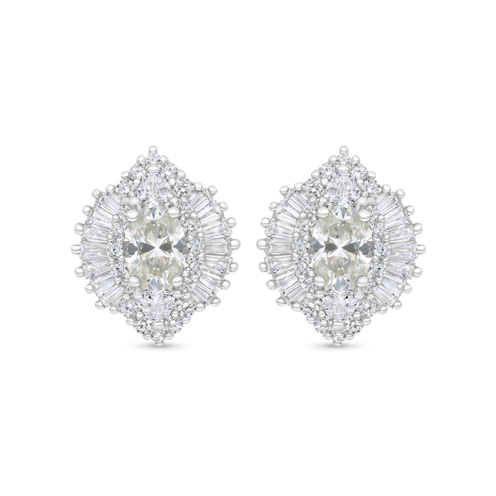 Sterling Silver 925 Earring Rhodium Plated Embedded With Yellow Zircon And White Zircon