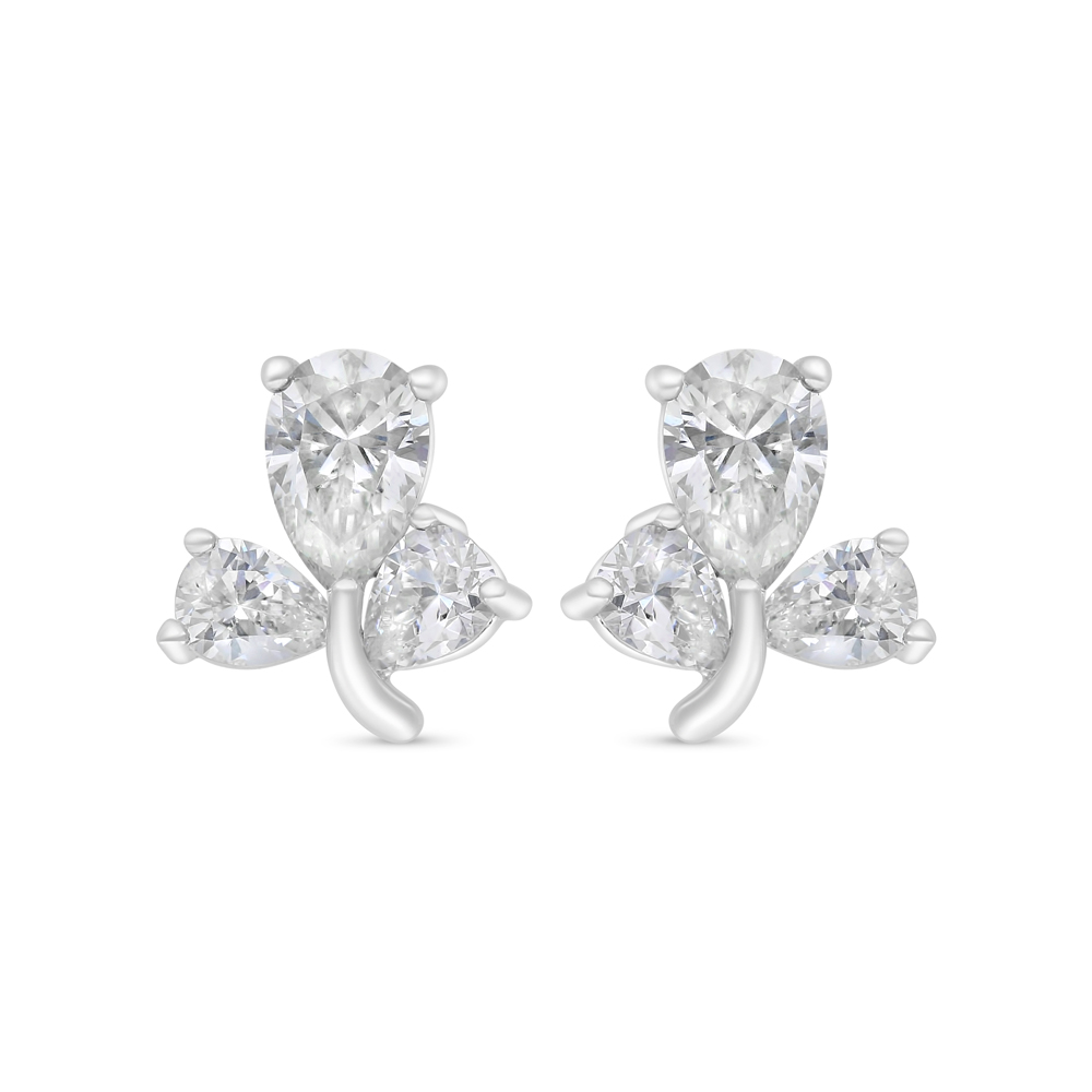 Sterling Silver 925 Earring Rhodium Plated Embedded With White Zircon