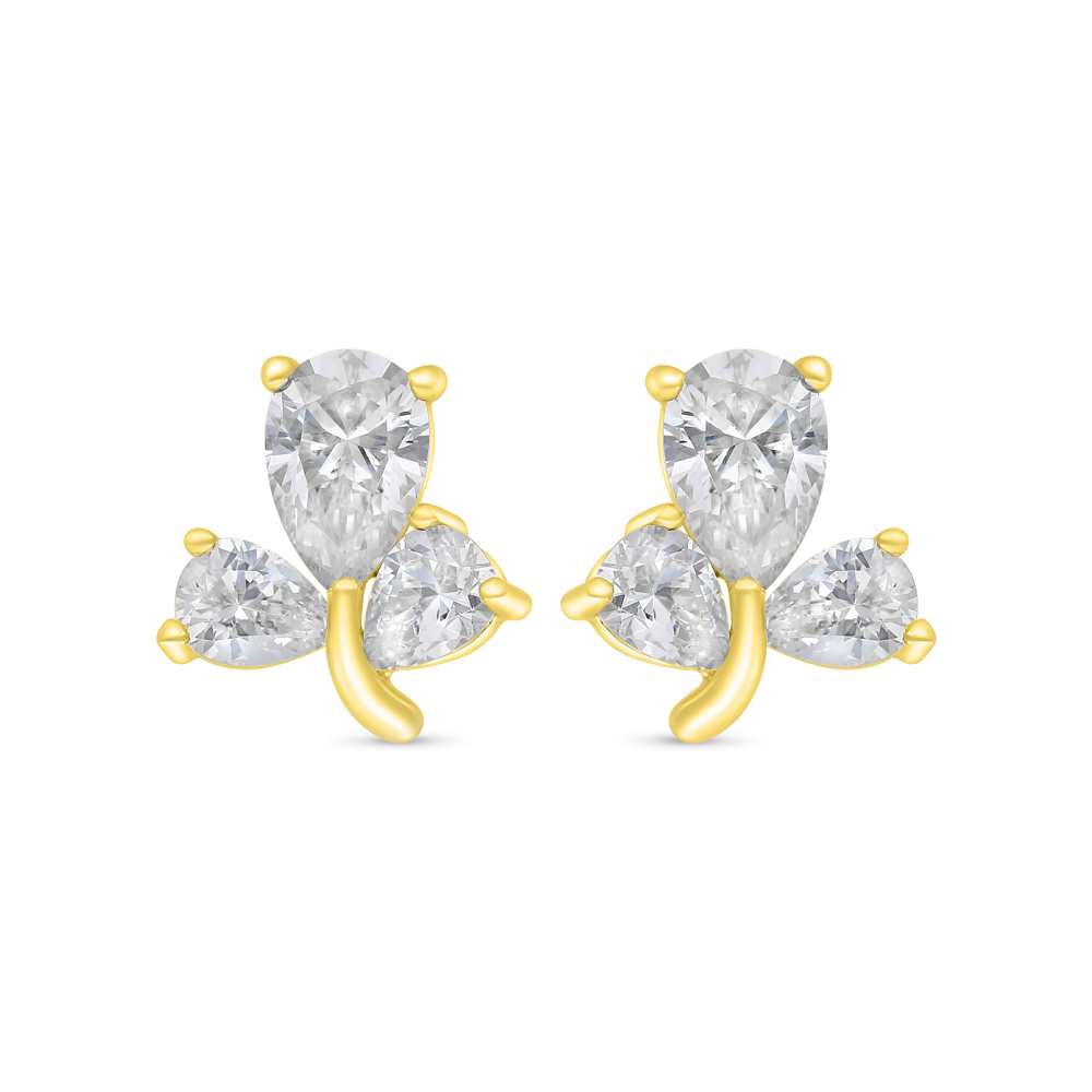 Sterling Silver 925 Earring Gold Plated Embedded With White Zircon