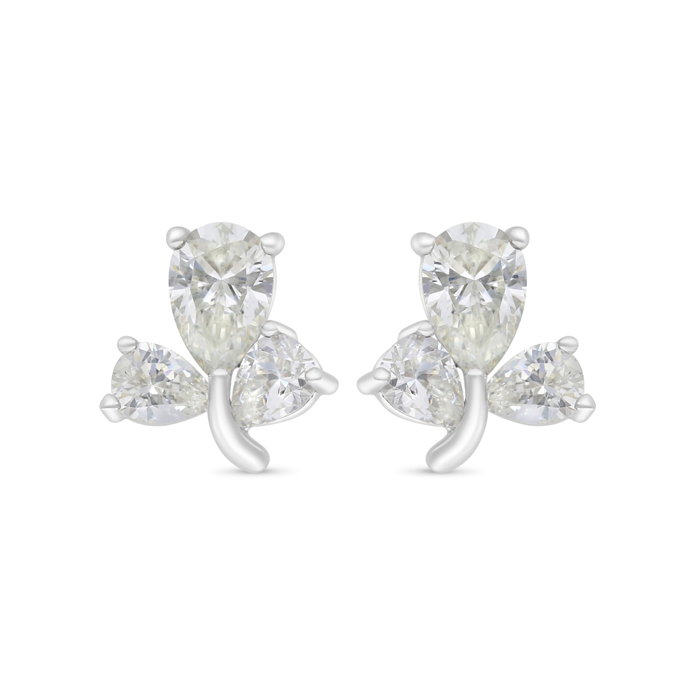 Sterling Silver 925 Earring Rhodium Plated Embedded With Yellow Zircon And White Zircon