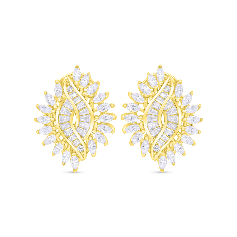 Sterling Silver 925 Earring Gold Plated Embedded With White Zircon