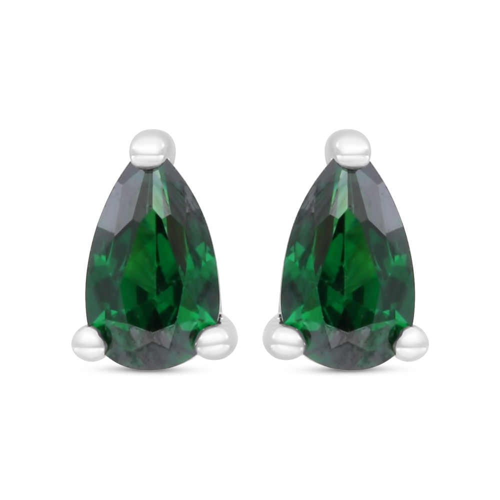 Sterling Silver 925 Earring Rhodium Plated Embedded With Emerald Zircon 