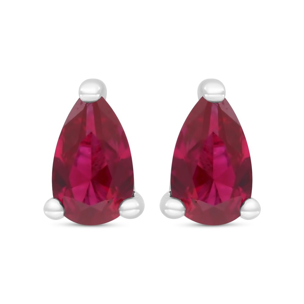 Sterling Silver 925 Earring Rhodium Plated Embedded With Ruby Corundum 