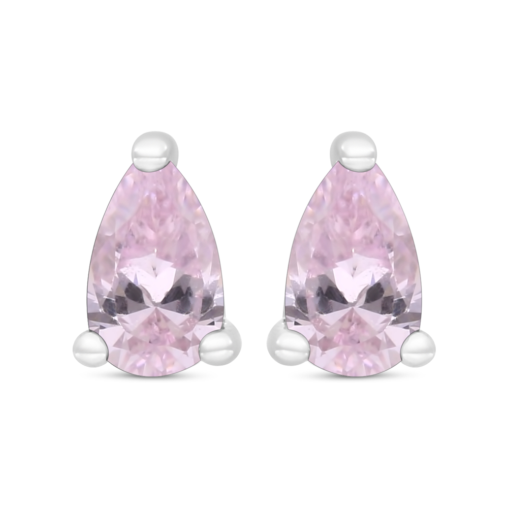 Sterling Silver 925 Earring Rhodium Plated Embedded With Pink Zircon 