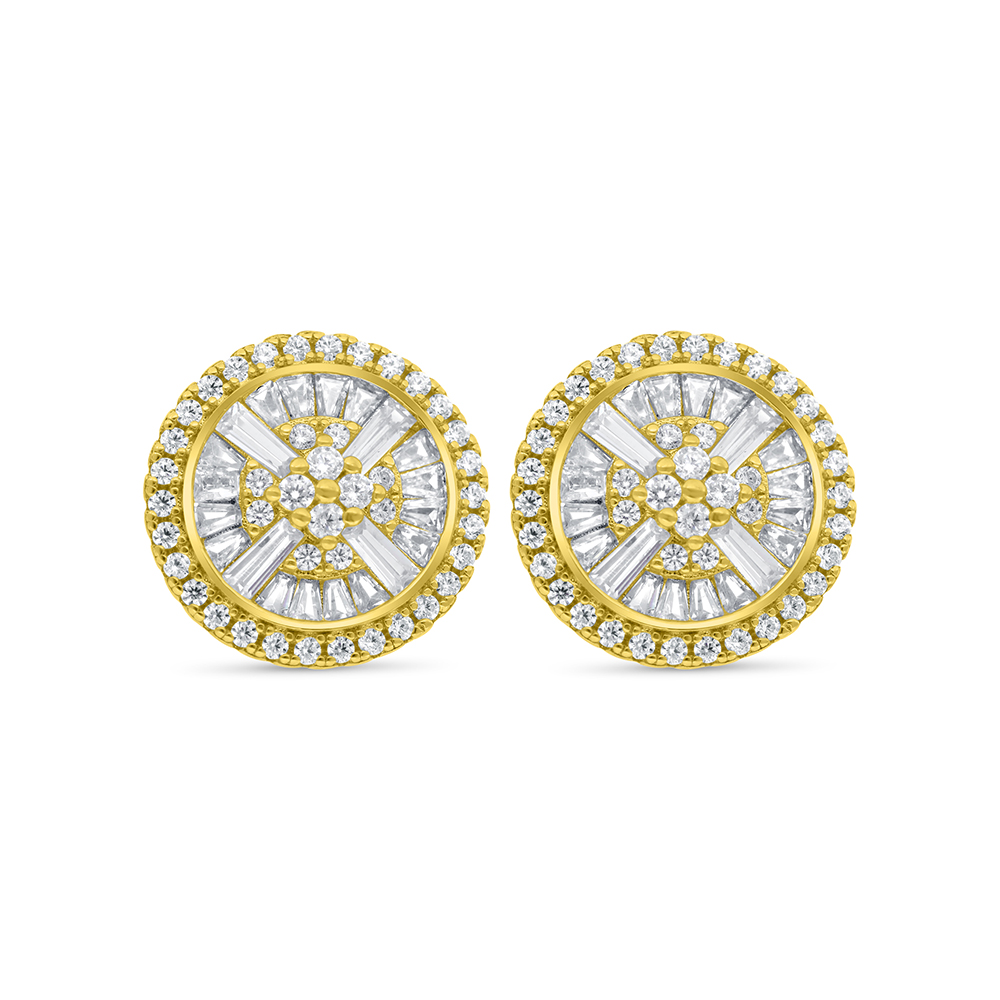 Sterling Silver 925 Earring Gold Plated Embedded With White Zircon