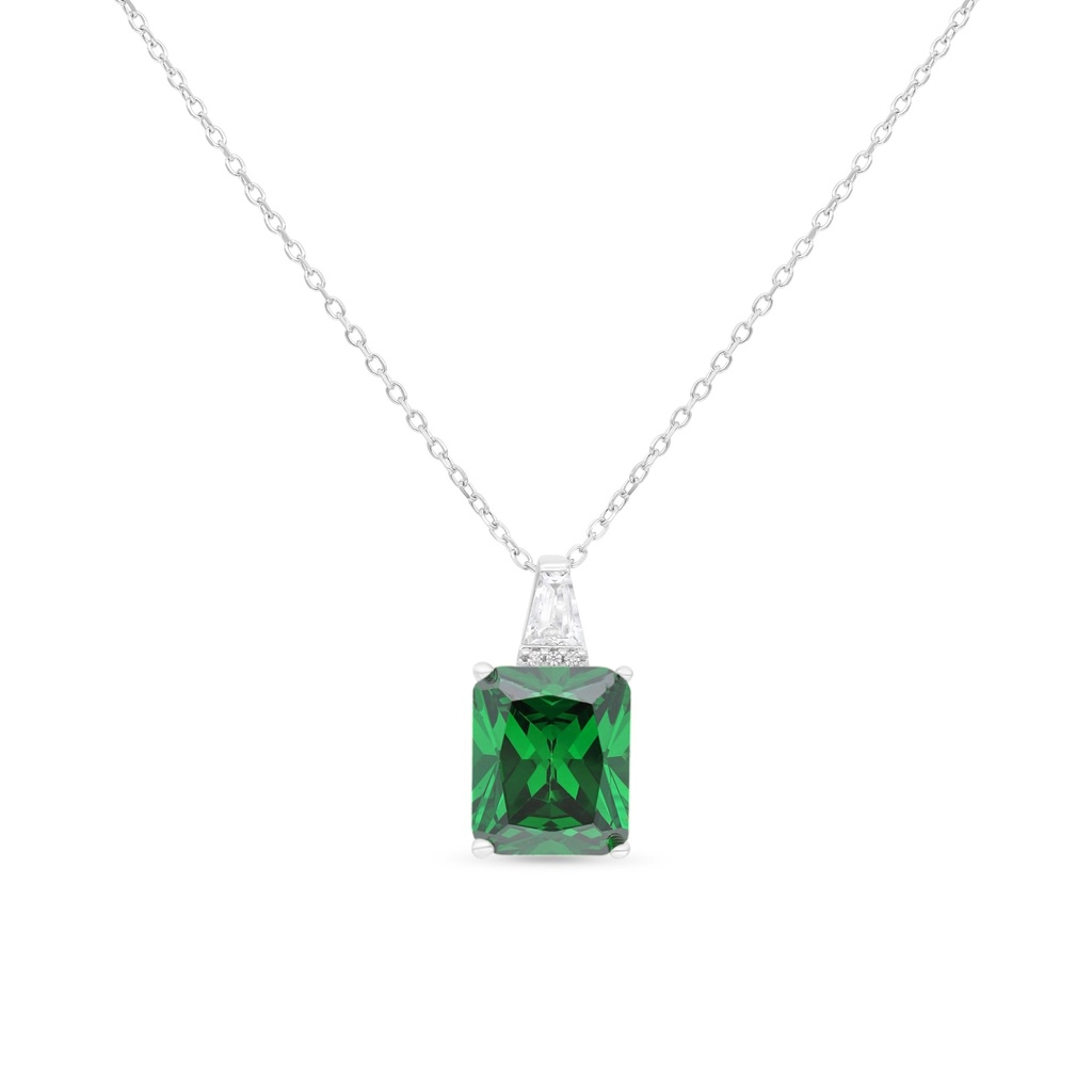 Sterling Silver 925 Necklace Rhodium Plated Embedded With Emerald Zircon And White Zircon