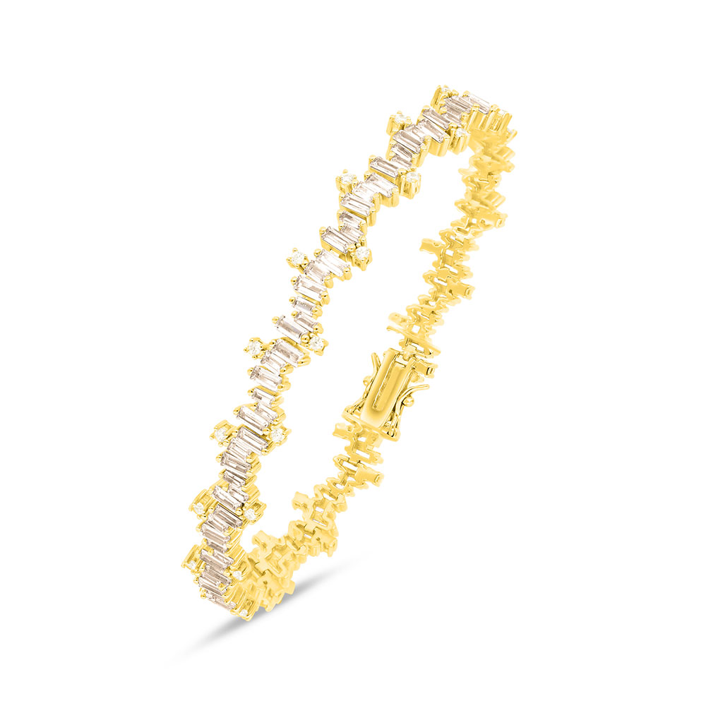 Sterling Silver 925 Bracelet Gold Plated Embedded With White Zircon