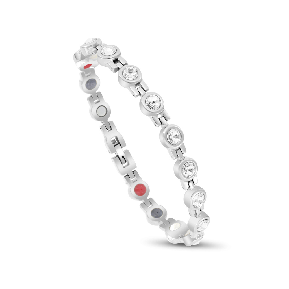 Stainless Steel 316L Bracelet, Silver Plated Embedded With White Zircon For Men