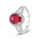 Sterling Silver 925 Ring Rhodium Plated Embedded With Ruby Corundum And White Zircon