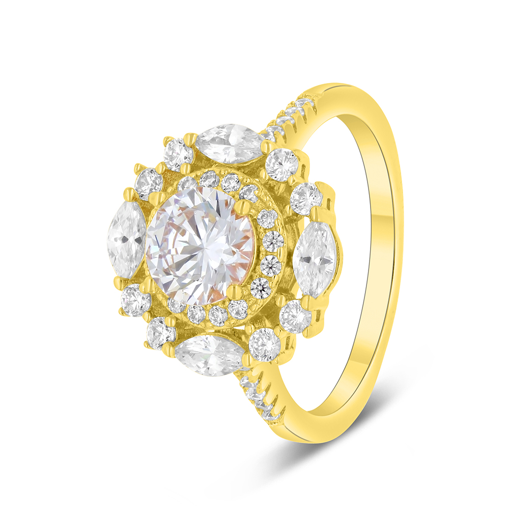 Sterling Silver 925 Ring Gold Plated Embedded With White Zircon