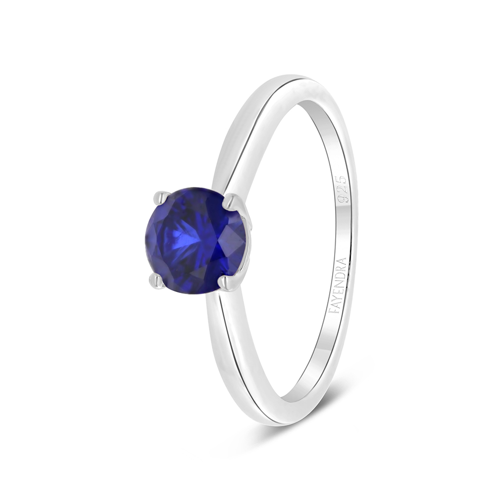 Sterling Silver 925 Ring Rhodium Plated Embedded With Sapphire Corundum