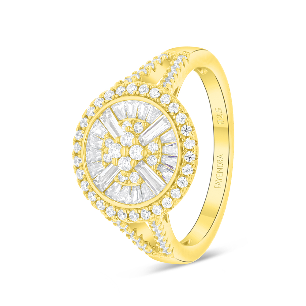 Sterling Silver 925 Ring Gold Plated Embedded With White Zircon