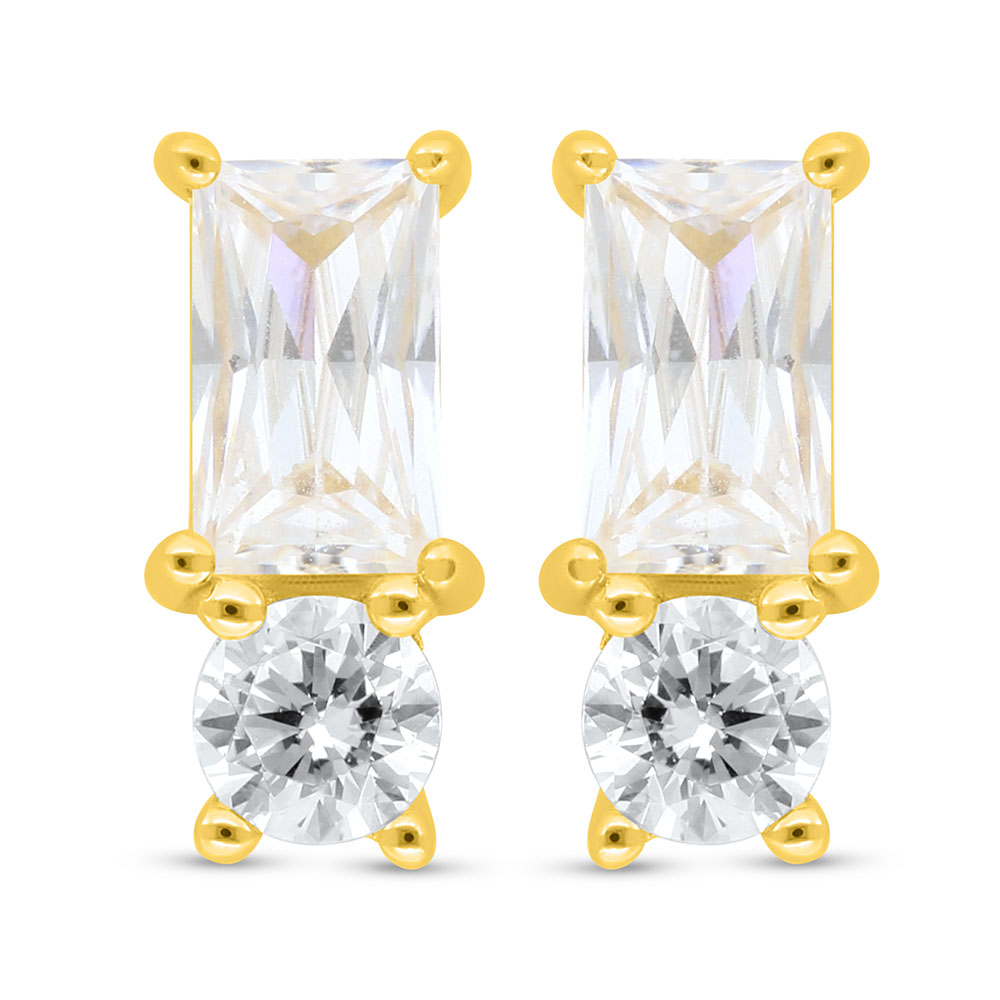 Sterling Silver 925 Earring Gold Plated Embedded With White Zircon