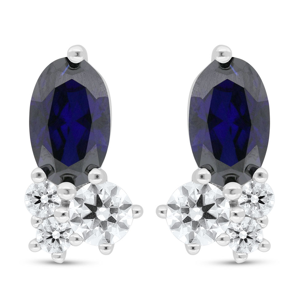 Sterling Silver 925 Earring Rhodium Plated Embedded With Sapphire Corundum And White Zircon