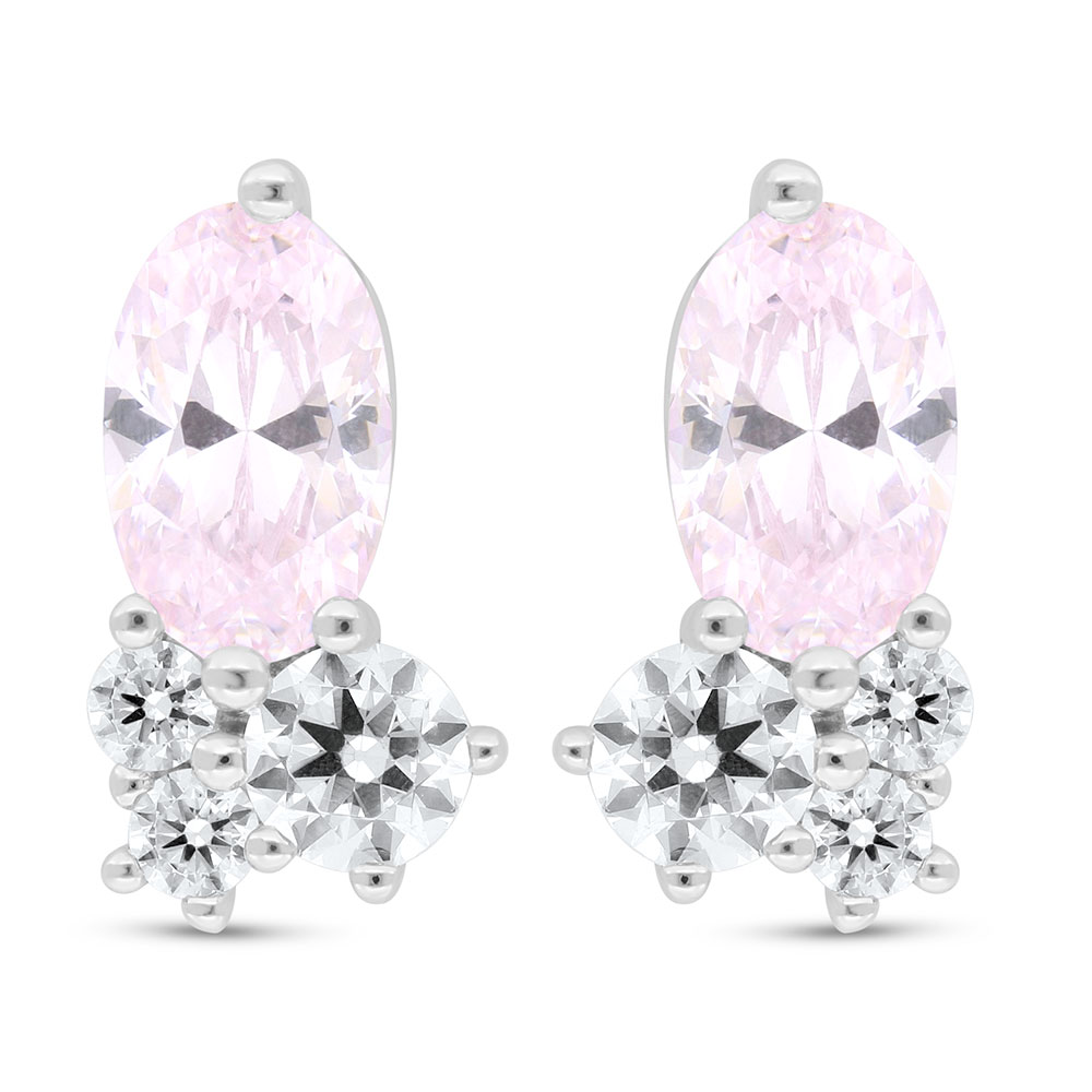 Sterling Silver 925 Earring Rhodium Plated Embedded With Pink Zircon And White Zircon