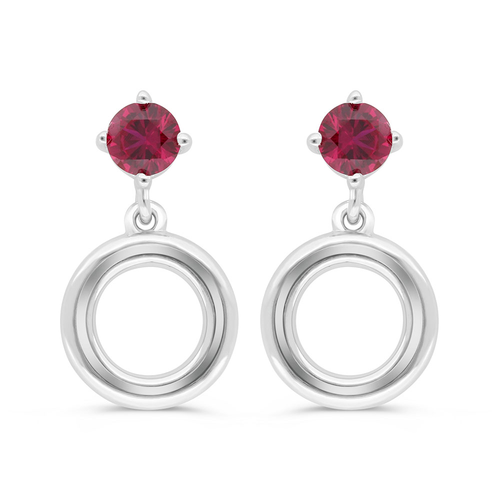 Sterling Silver 925 Earring Rhodium Plated Embedded With Ruby Corundum