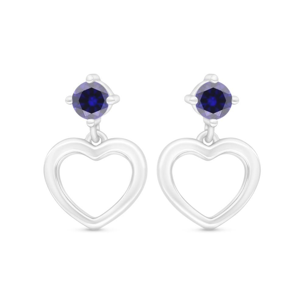 Sterling Silver 925 Earring Rhodium Plated Embedded With Sapphire Corundum 