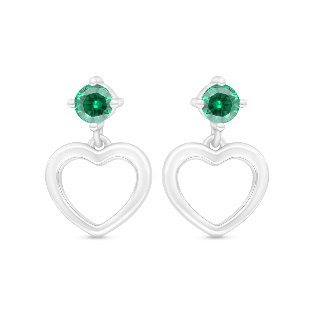 Sterling Silver 925 Earring Rhodium Plated Embedded With Emerald Zircon