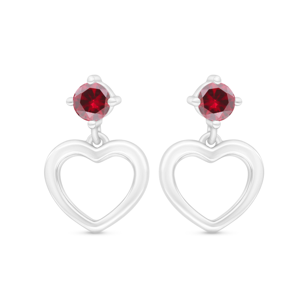 Sterling Silver 925 Earring Rhodium Plated Embedded With Ruby Corundum