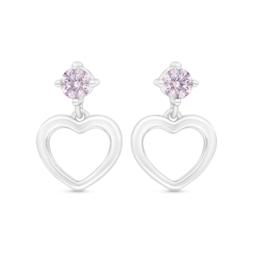 Sterling Silver 925 Earring Rhodium Plated Embedded With Pink Zircon