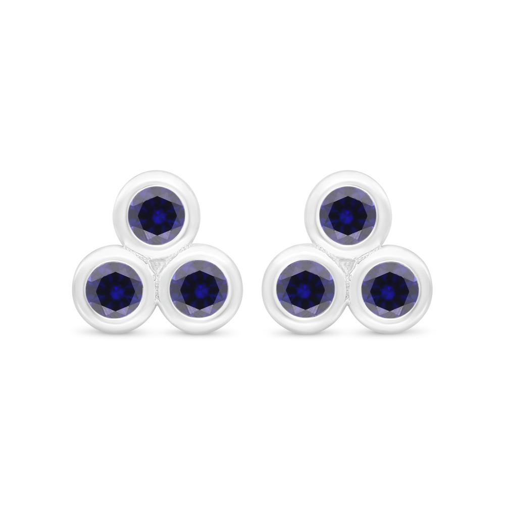 Sterling Silver 925 Earring Rhodium Plated Embedded With Sapphire Corundum 