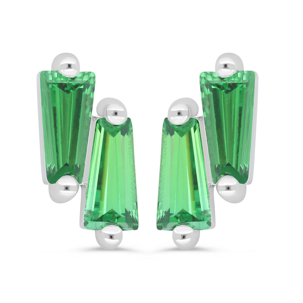 Sterling Silver 925 Earring Rhodium Plated Embedded With Emerald Zircon