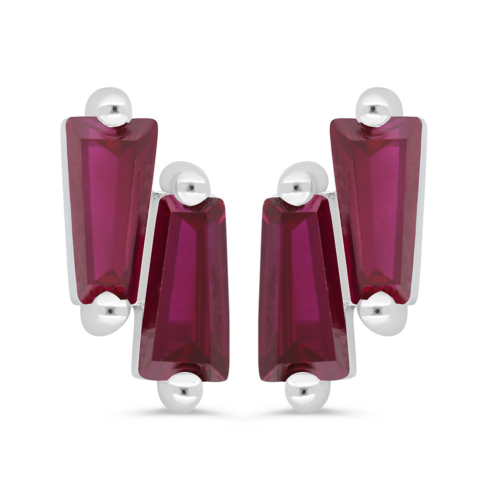 Sterling Silver 925 Earring Rhodium Plated Embedded With Ruby Corundum