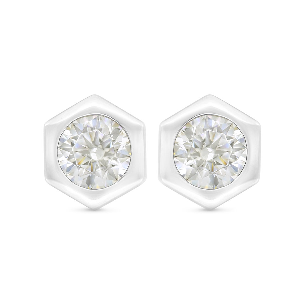 Sterling Silver 925 Earring Rhodium Plated Embedded With Yellow Zircon