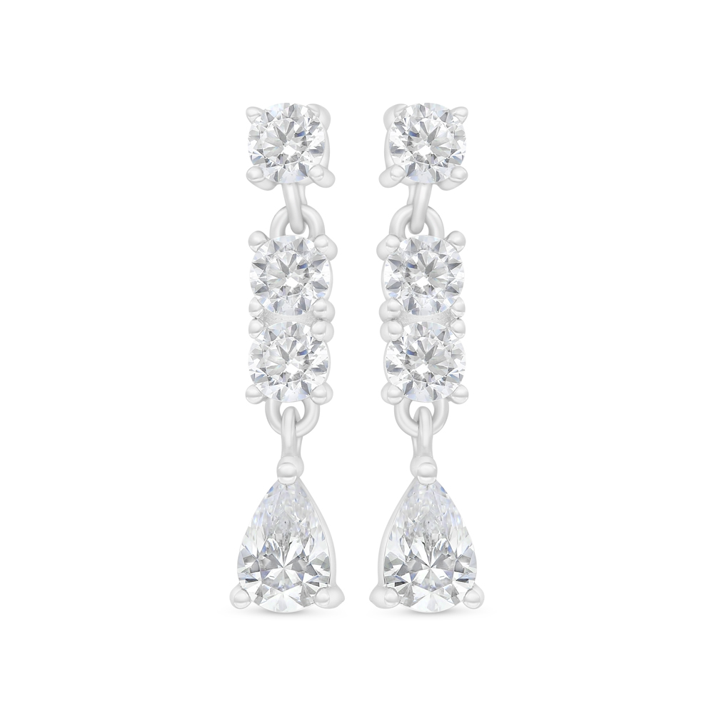 Sterling Silver 925 Earring Rhodium Plated Embedded With White Zircon