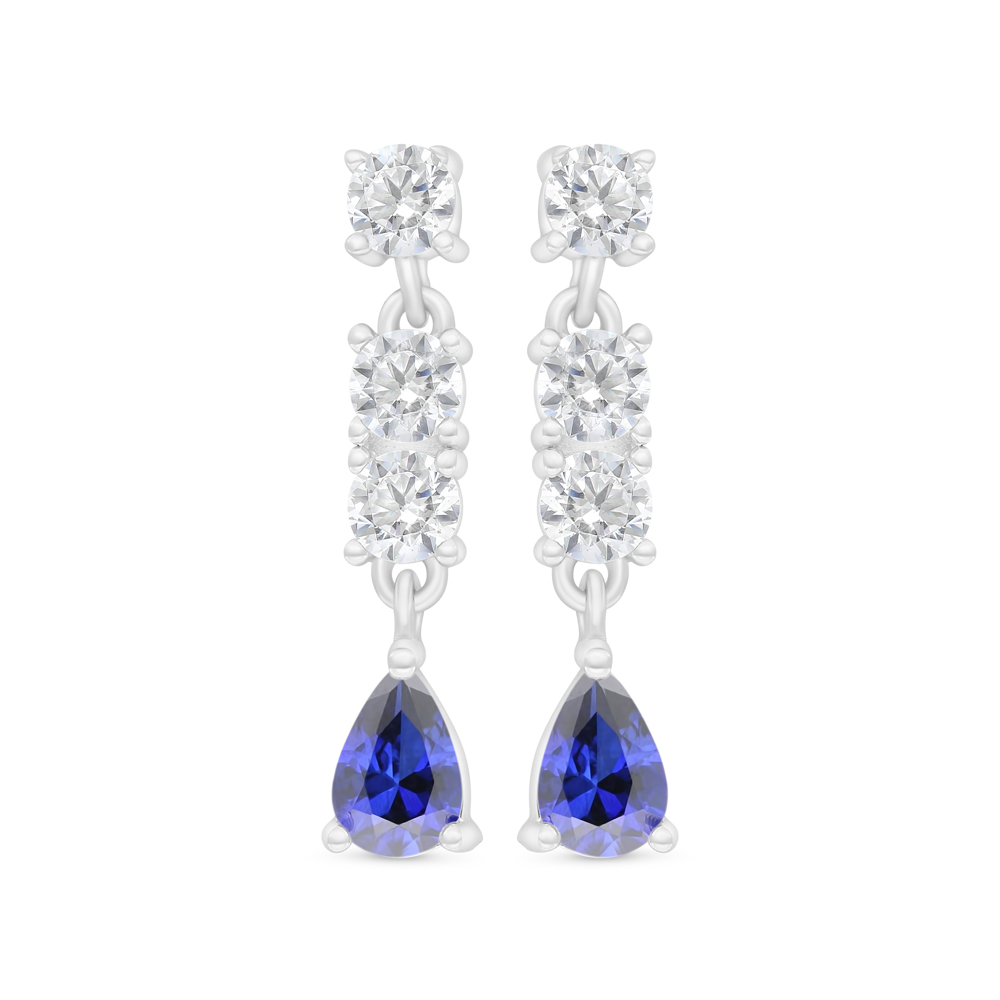 Sterling Silver 925 Earring Rhodium Plated Embedded With Sapphire Corundum And White Zircon