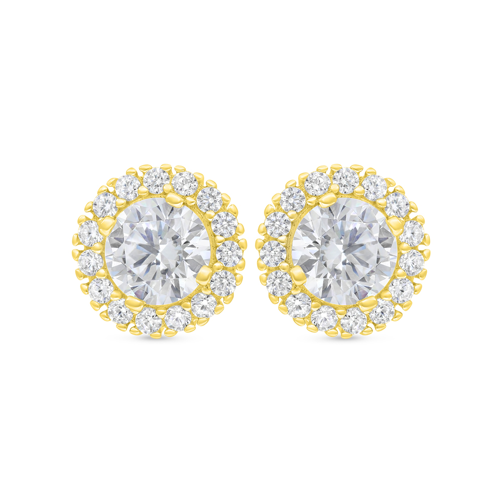 Sterling Silver 925 Earring Gold Plated Embedded With White Zircon