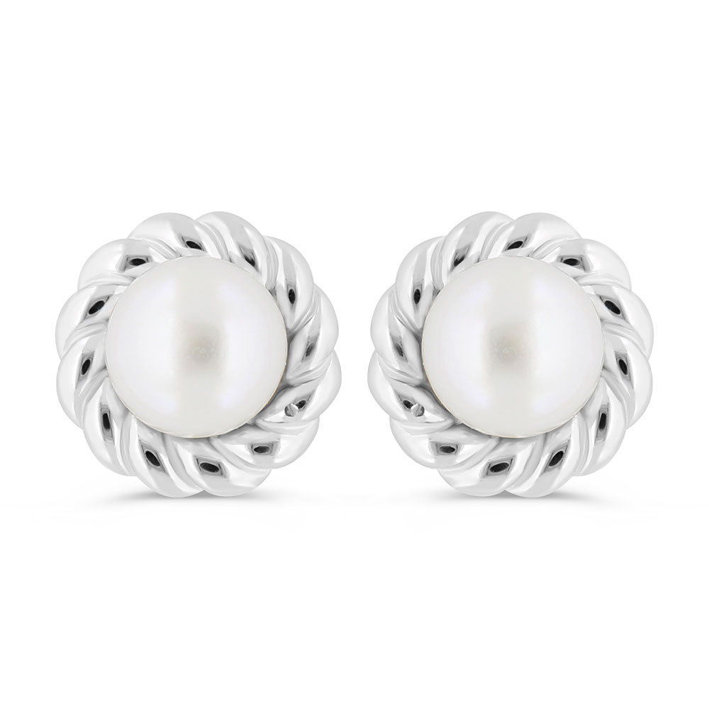 Sterling Silver 925 Earring Rhodium Plated Embedded With White Shell Pearl 