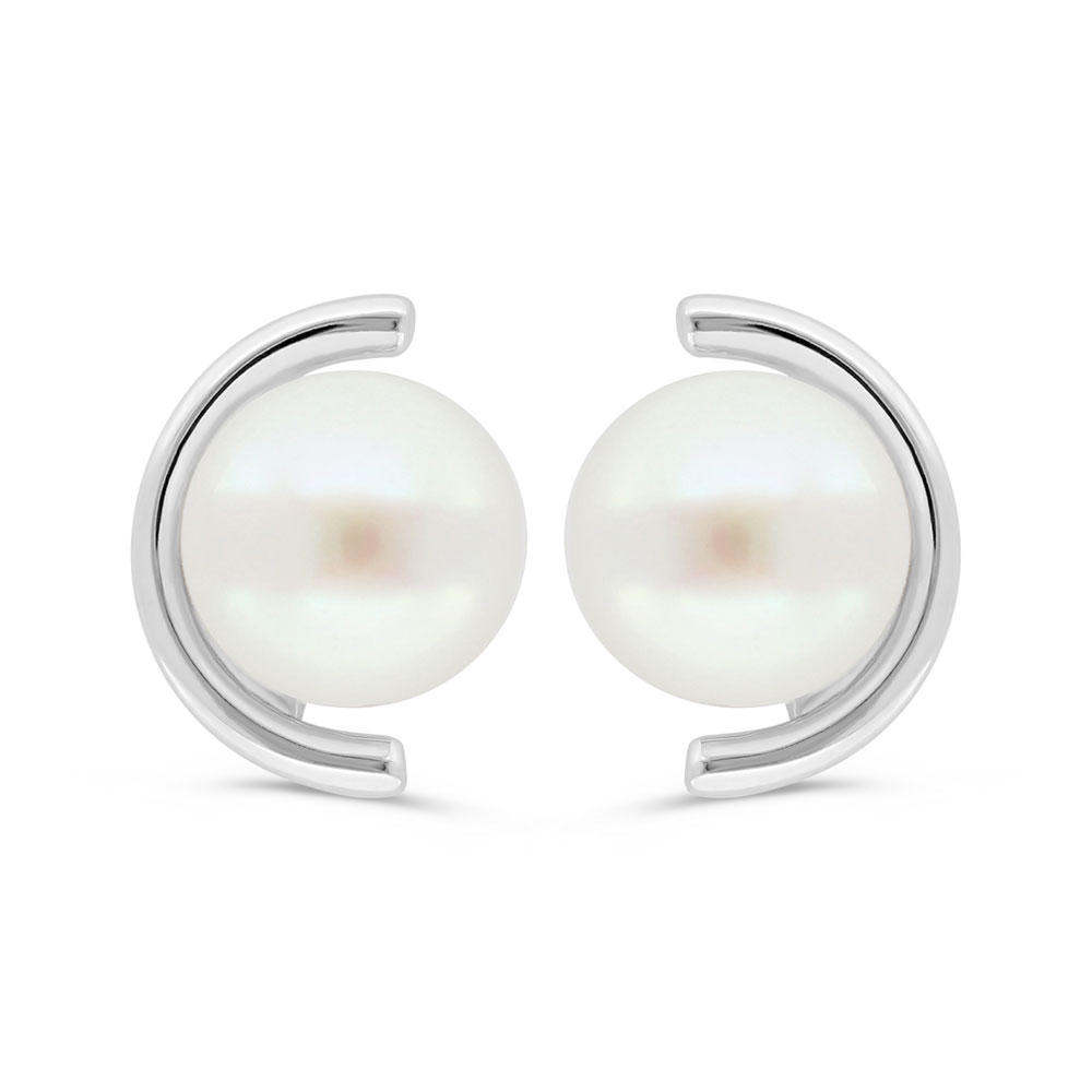 Sterling Silver 925 Earring Rhodium Plated Embedded With White Shell Pearl 