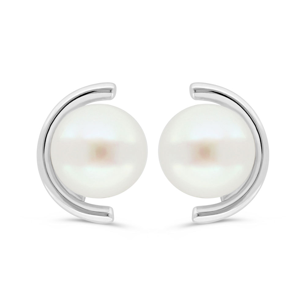 Sterling Silver 925 Earring Rhodium Plated Embedded With White Shell Pearl 