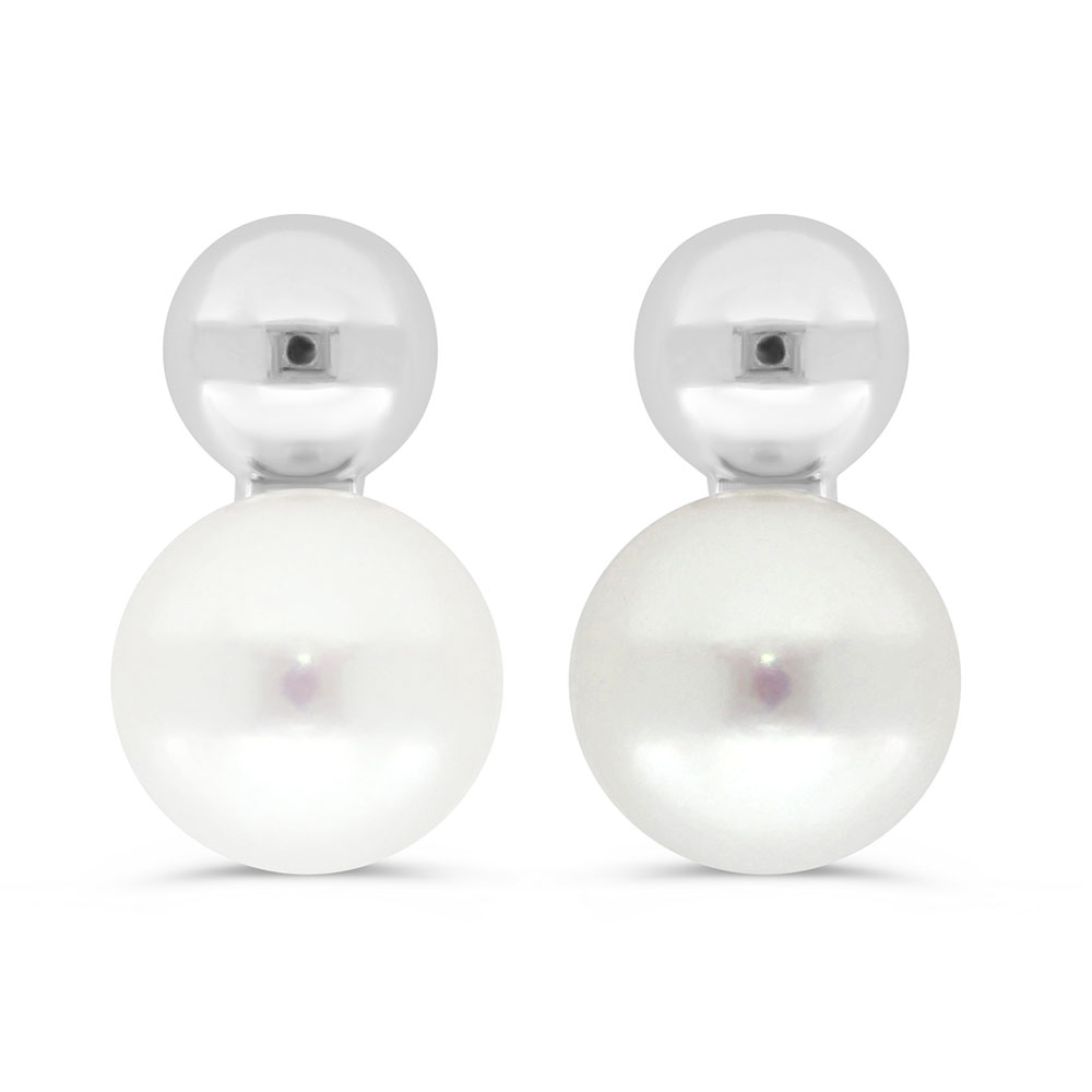 Sterling Silver 925 Earring Rhodium Plated Embedded With White Shell Pearl 