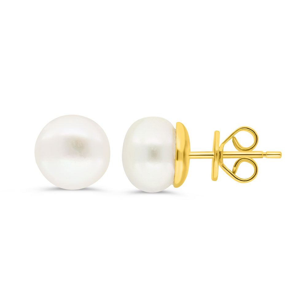 Sterling Silver 925 Earring Golden Plated Embedded With White Shell Pearl 