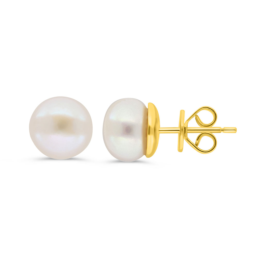 Sterling Silver 925 Earring  Golden Plated Embedded With White Shell Pearl 