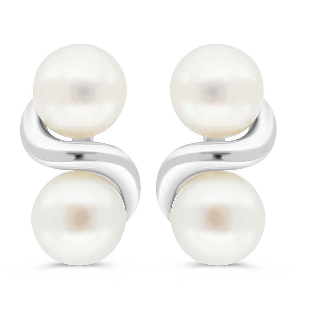 Sterling Silver 925 Earring Rhodium Plated Embedded With White Shell Pearl 