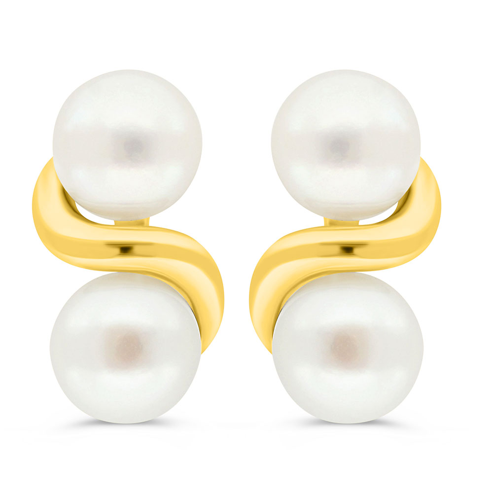 Sterling Silver 925 Earring Golden Plated Embedded With White Shell Pearl 