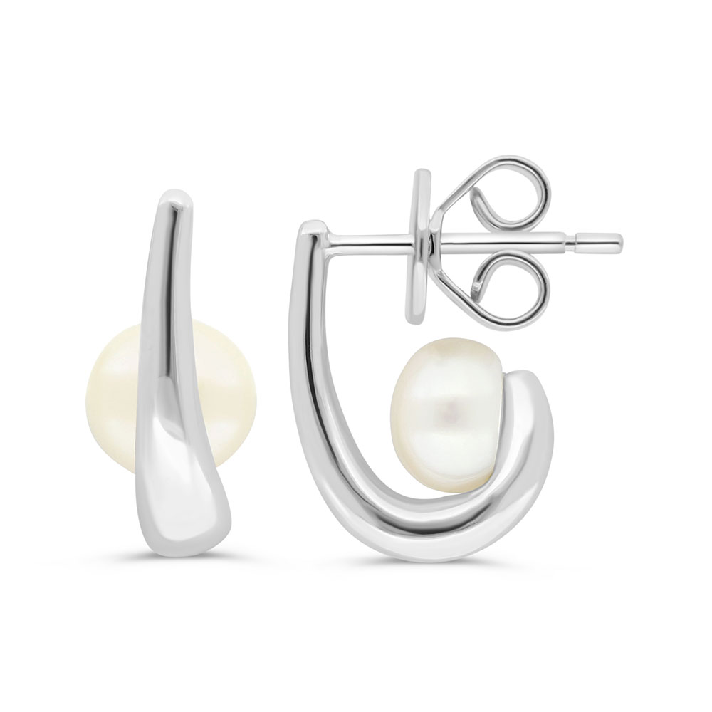 Sterling Silver 925 Earring Rhodium Plated Embedded With White Shell Pearl 